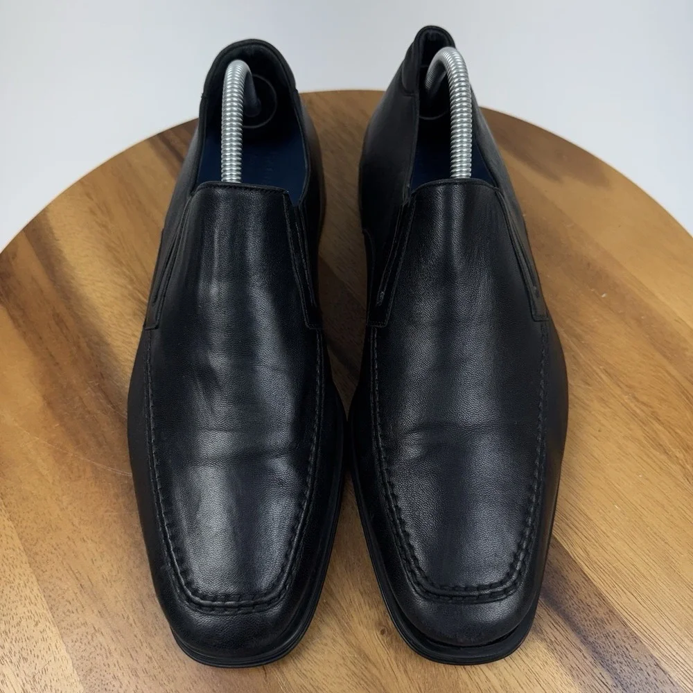 Mens Magnanni Madrid Black Leather Slip On Casual Venetian Loafers Size 9 D GUC